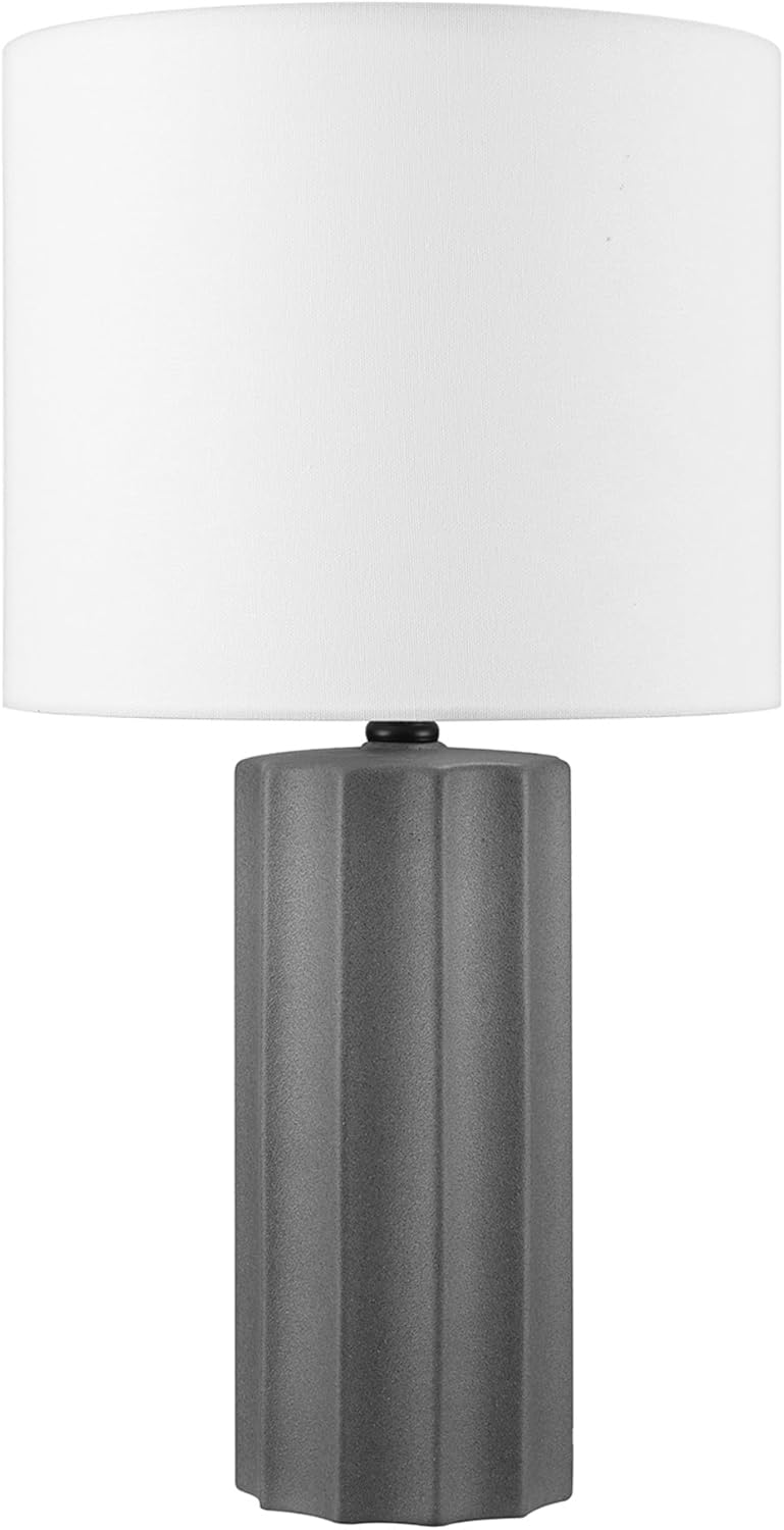 Linen Modern Beige Table Lamp — 15" — Dark Grey