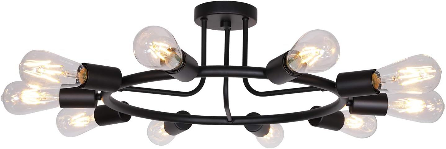 Vintage Mid-Century Black Chandelier — 10-Light — Black-10c