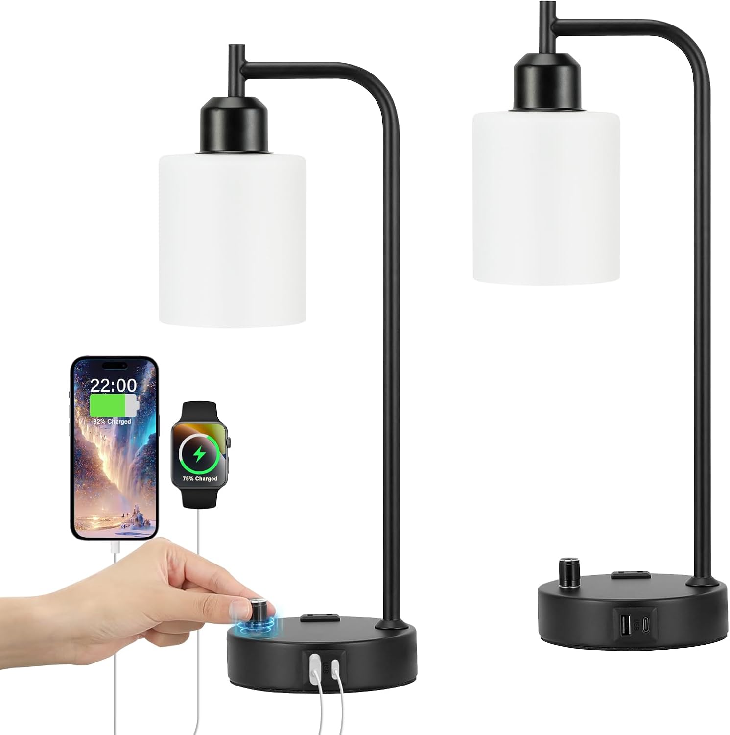 Dimmable Brown Bedside Lamp — Set of 2 — Opal