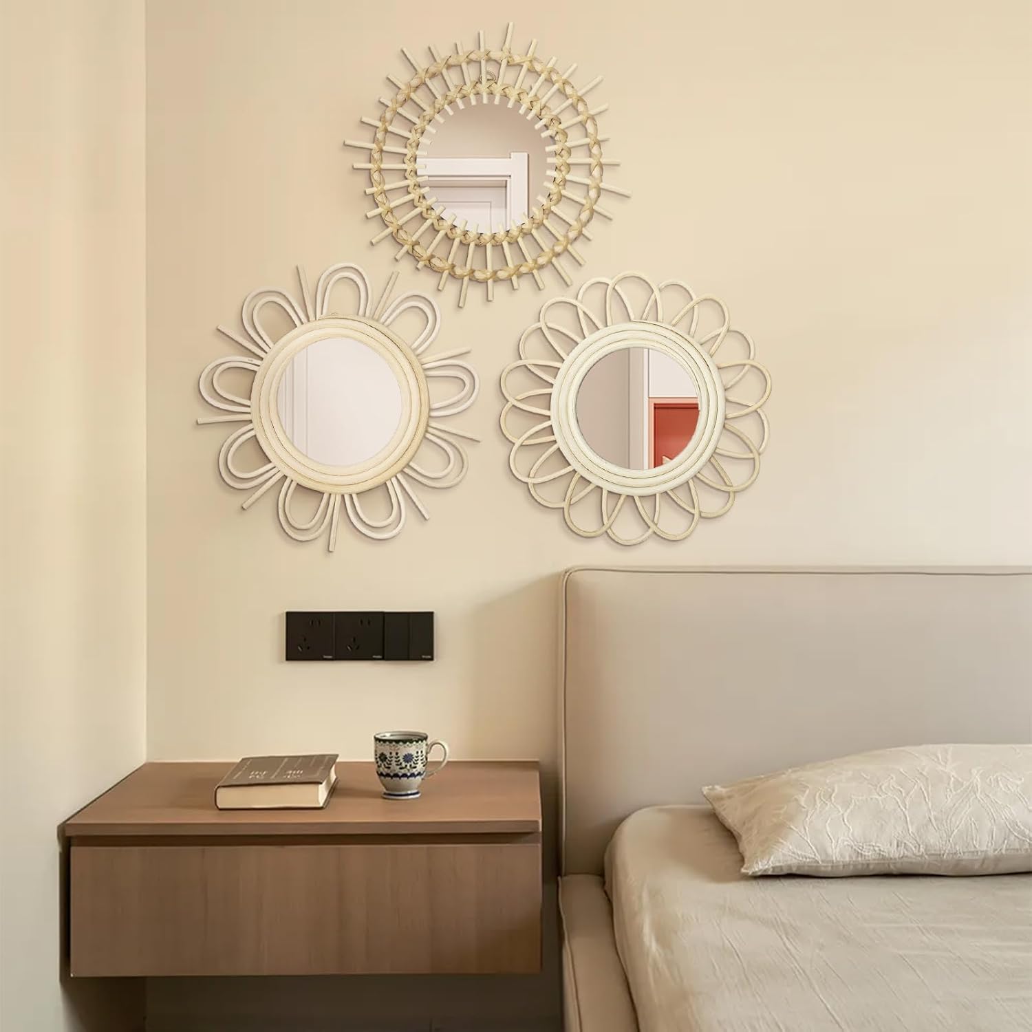 Round Beige Wall Mirror — Set of 3 - View 5