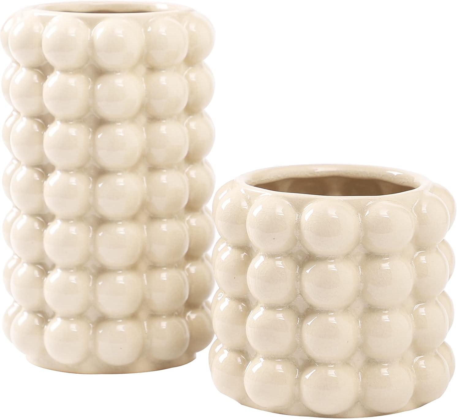 Boho Beige Flower Vase — Set of 2 — Beige