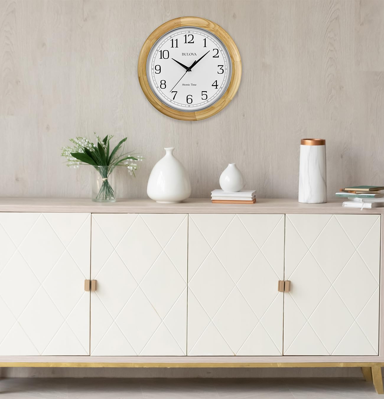 Battery Operated Mid-Century Wood Wall Clock - View 3