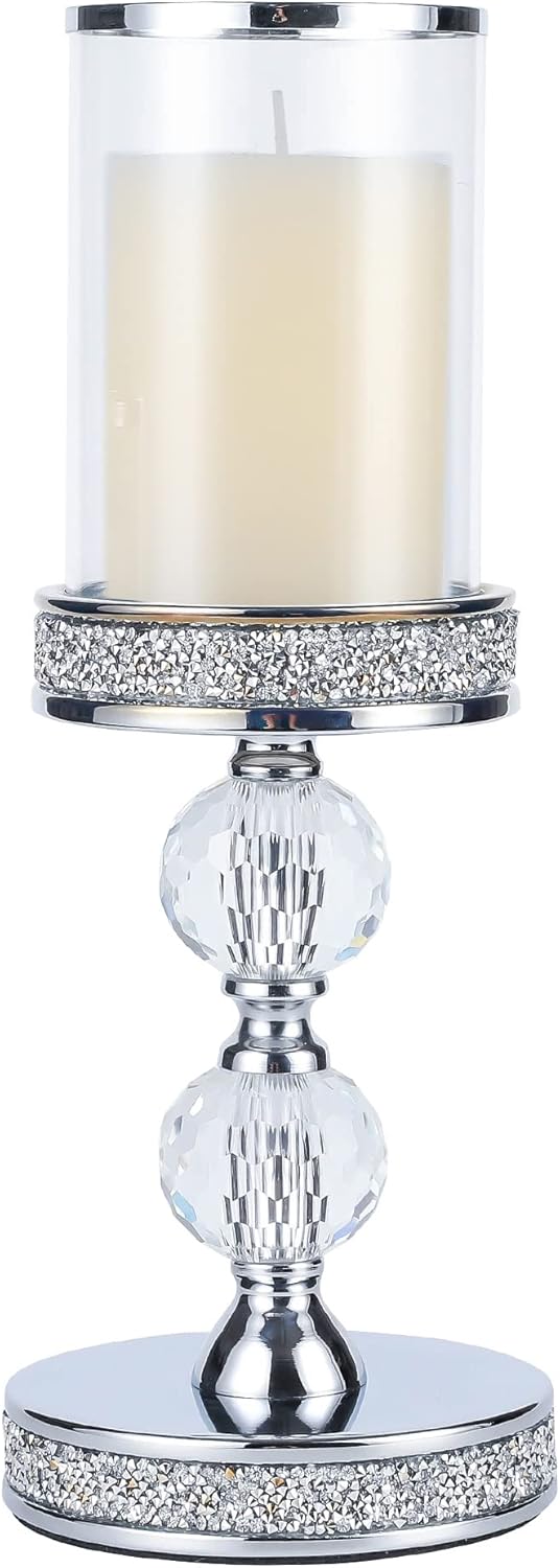 Luxe Glass Pillar Candle — 2 crystal balls