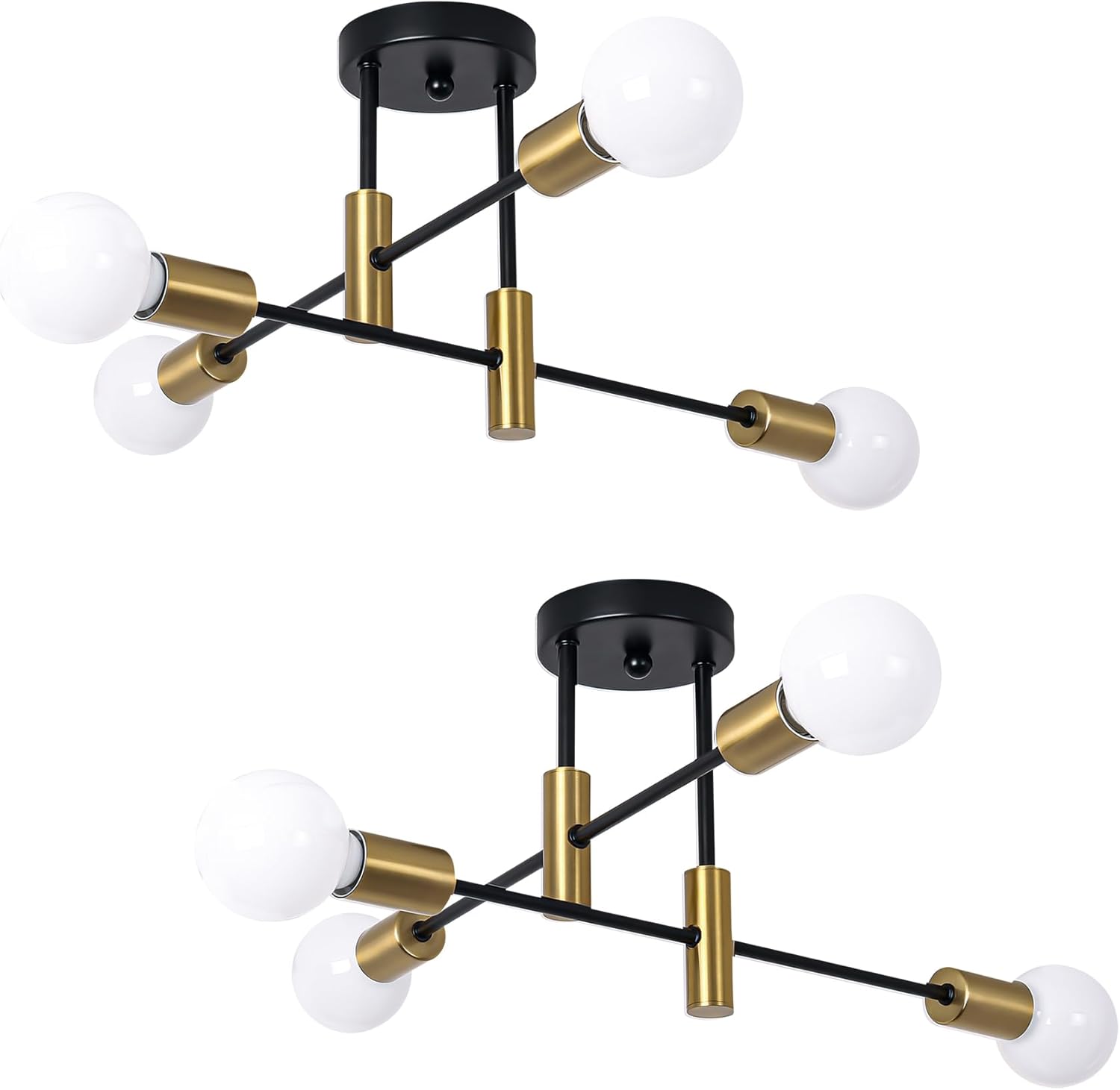 Farmhouse Black Chandelier — 10-Light — 2 Pack 4-Lights,Black & Gold