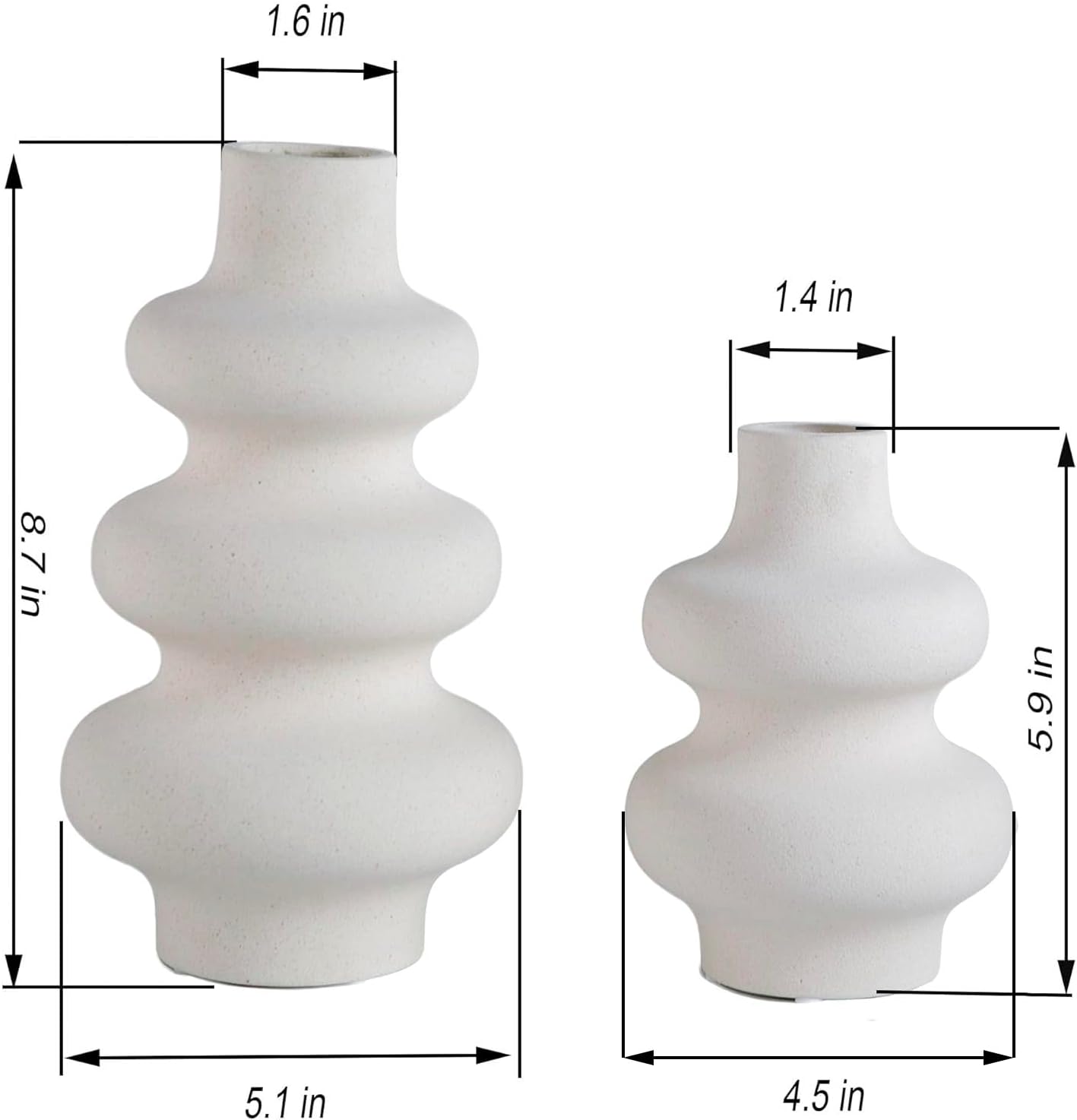 Round Boho Beige Flower Vase — Set of 2 - View 2
