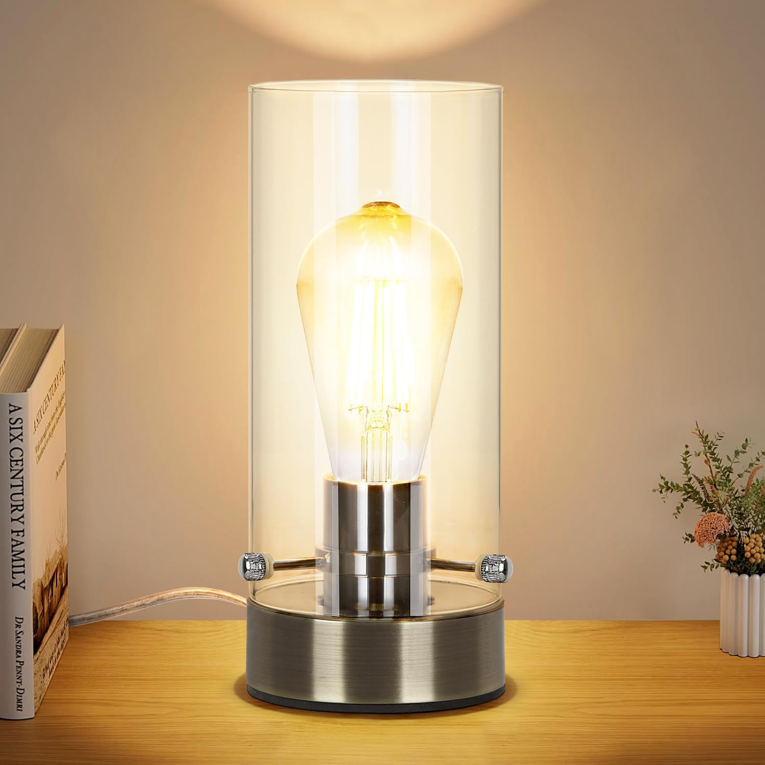 Luxe Black Nightstand Lamp — Bronze-Clear