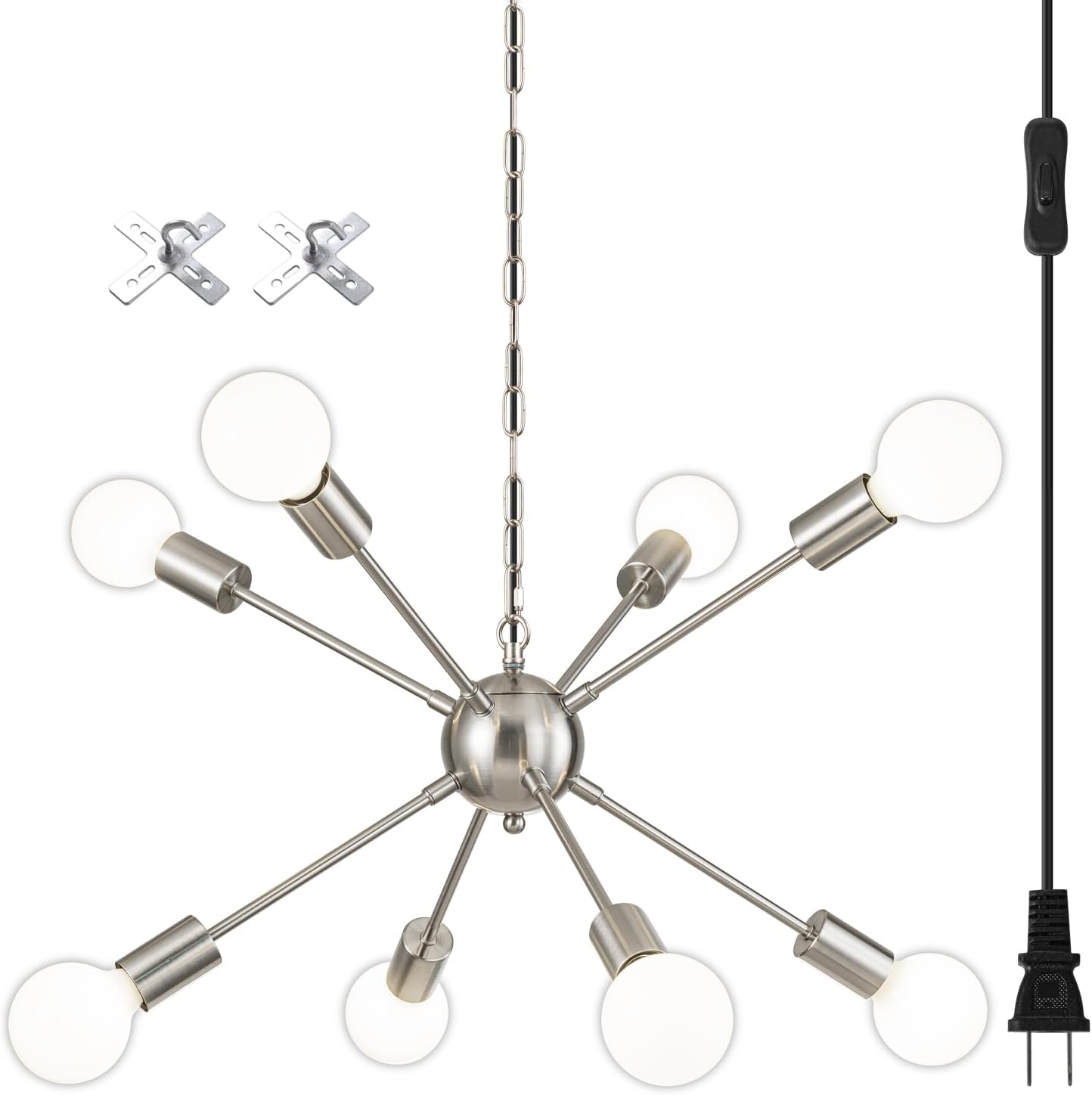 Adjustable Modern Black Chandelier — Brushed Nickel