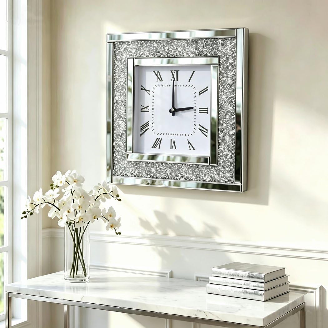 Round Luxe Silver Mirror — 16" — Diamond Silver