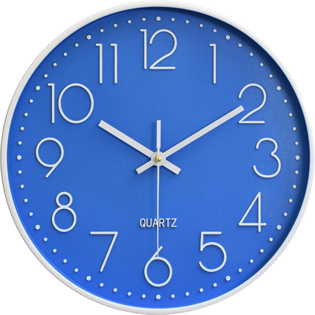 Battery Operated Black Wall Clock — 12" — Blue