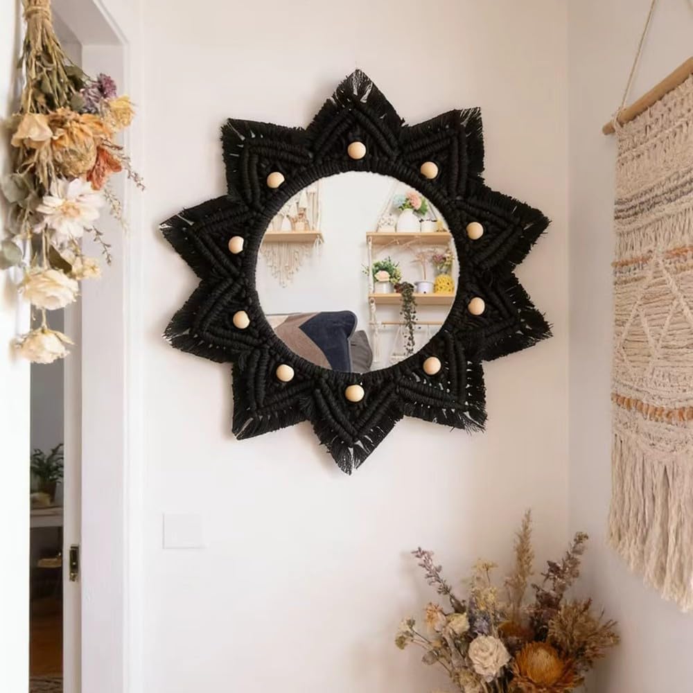 Boho Black Round Mirror - View 8