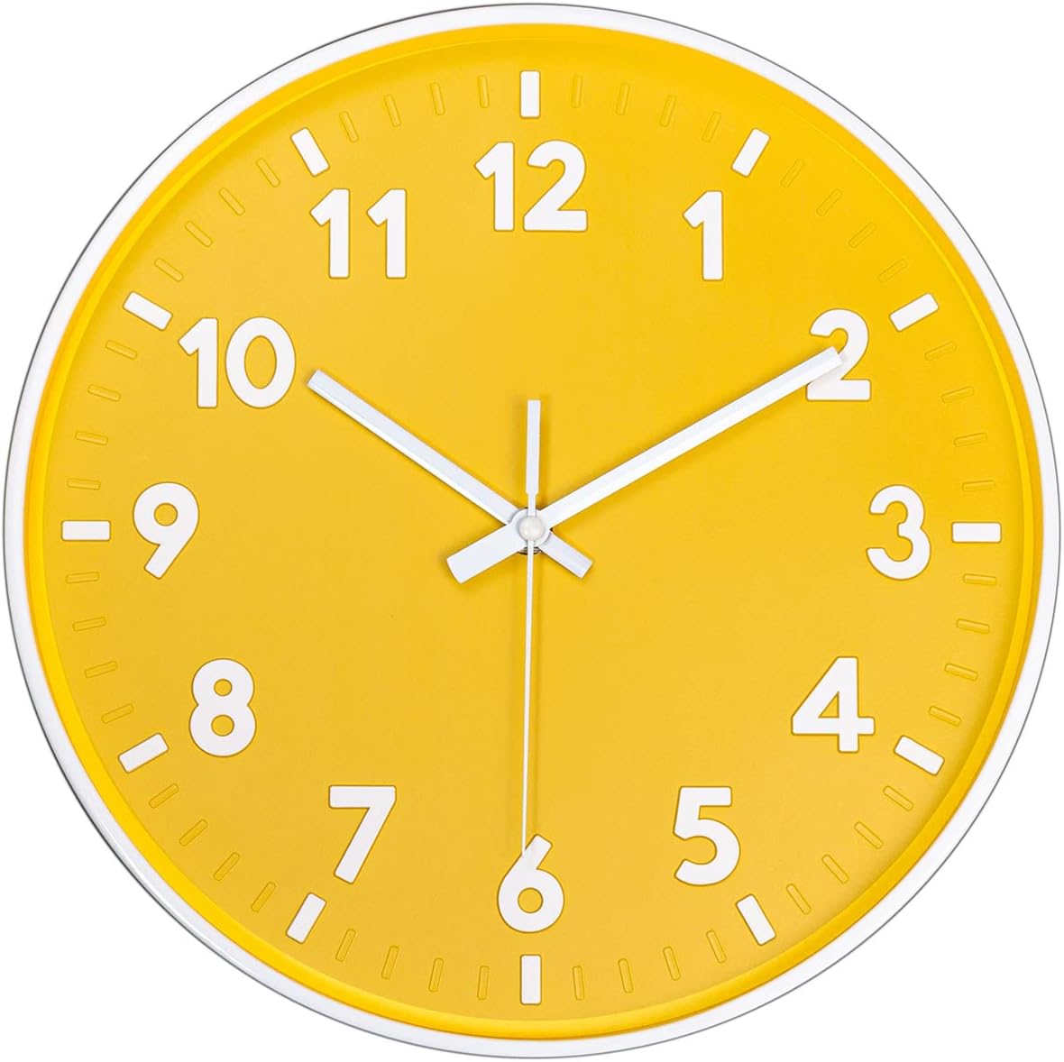Battery Operated Modern Black Wall Clock — 12" — 12 Inch Yellow