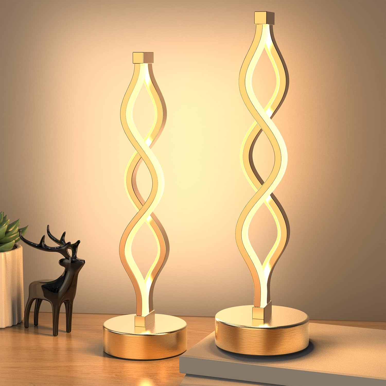 Dimmable Black Bedside Lamp — 8" — Gold 2 Pack