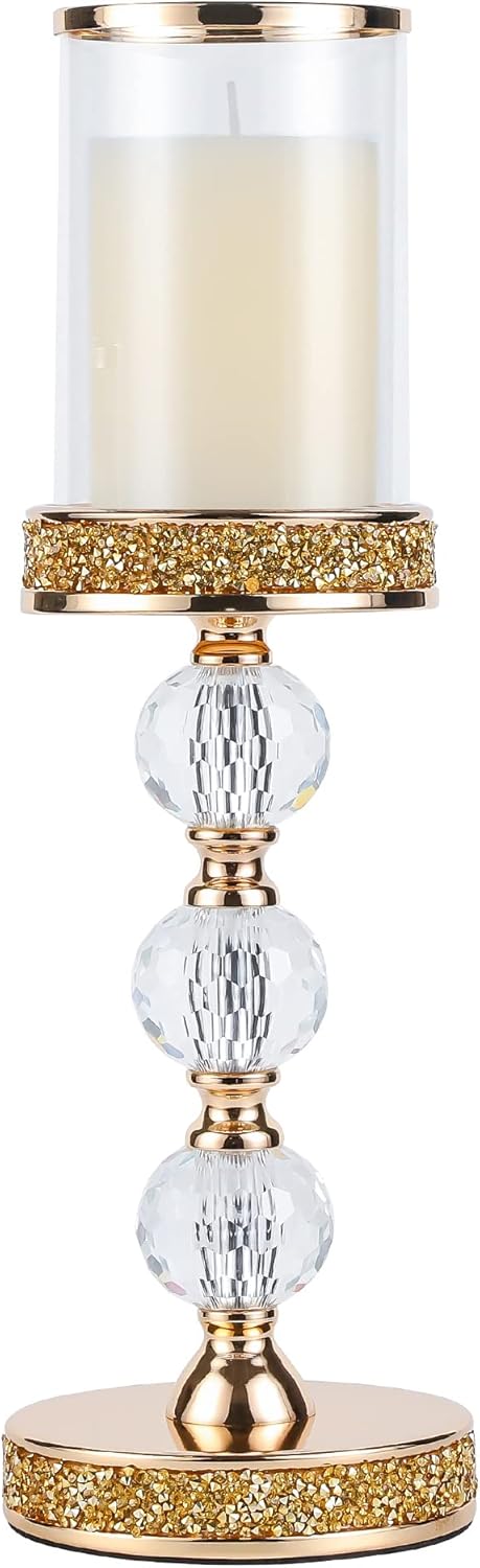 Luxe Glass Pillar Candle — 3 crystal balls