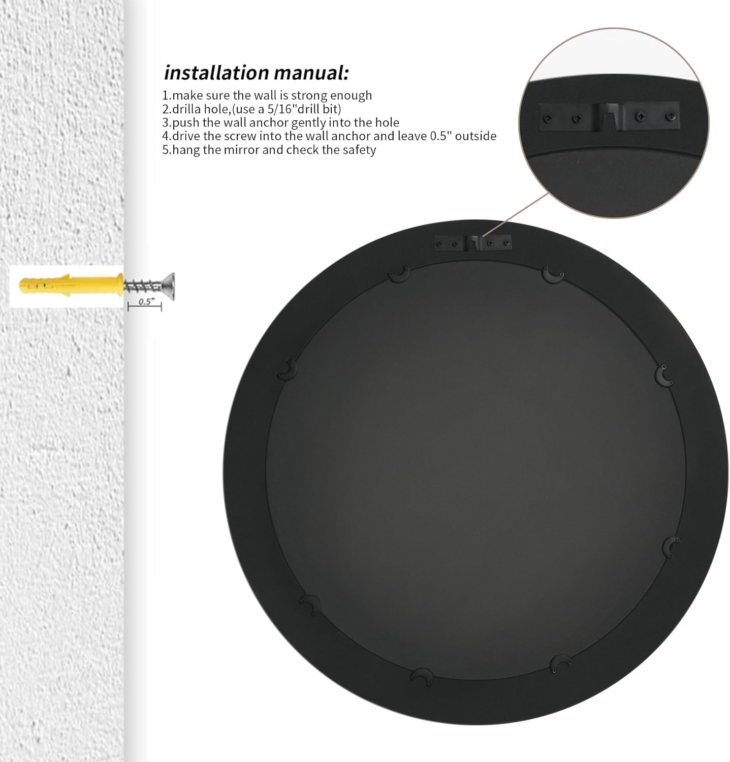 Farmhouse White Round Mirror — 24" - View 3