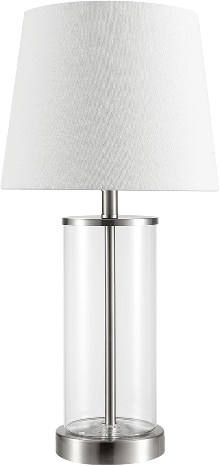 Linen Modern Beige Table Lamp — 15" — Steel, Clear