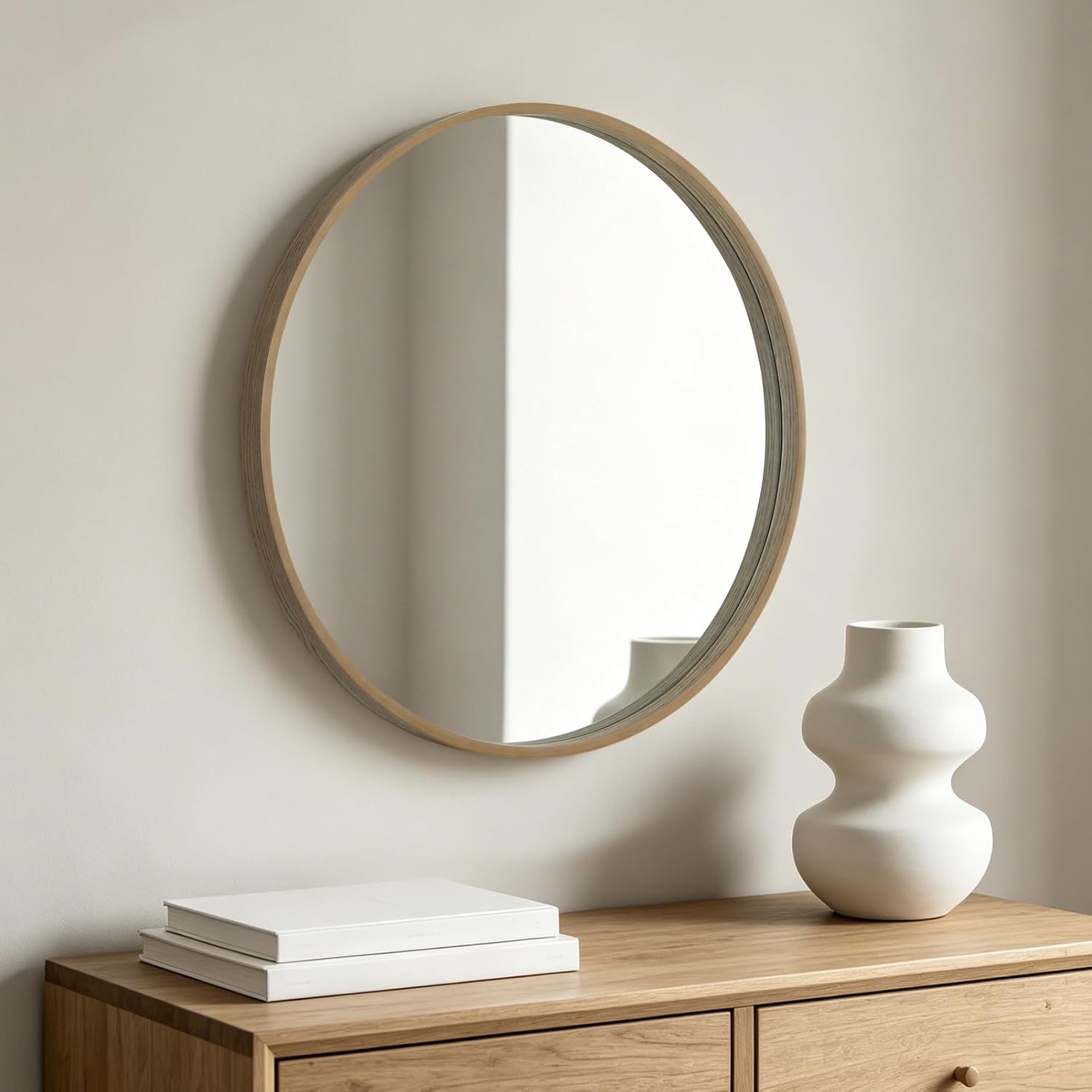 Framed Farmhouse Beige Wall Mirror — 24" — Honey