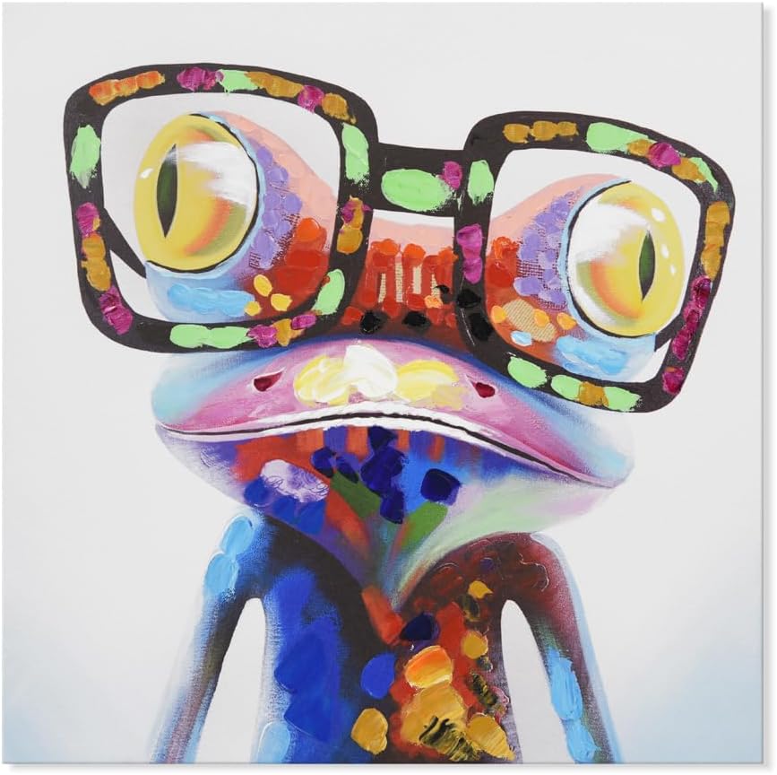 Modern Metal Canvas Wall Art — 12" — Colorful Happy Frog with Glasses