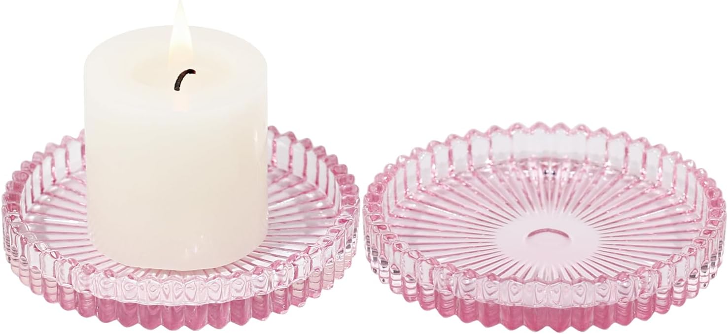 Round Blue Pillar Candle — 8" — Pink
