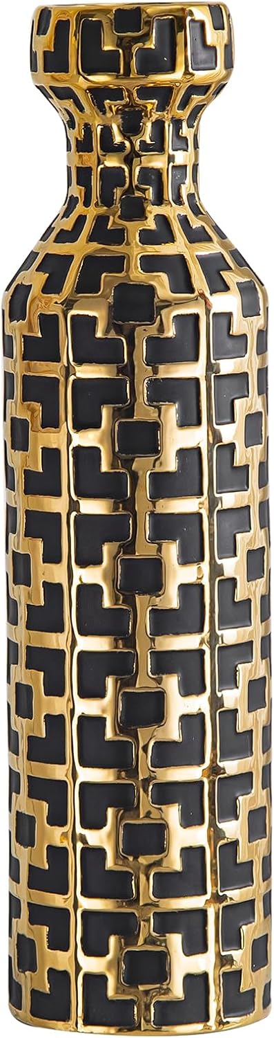 Modern Black Flower Vase — 4" — Black With Gold
