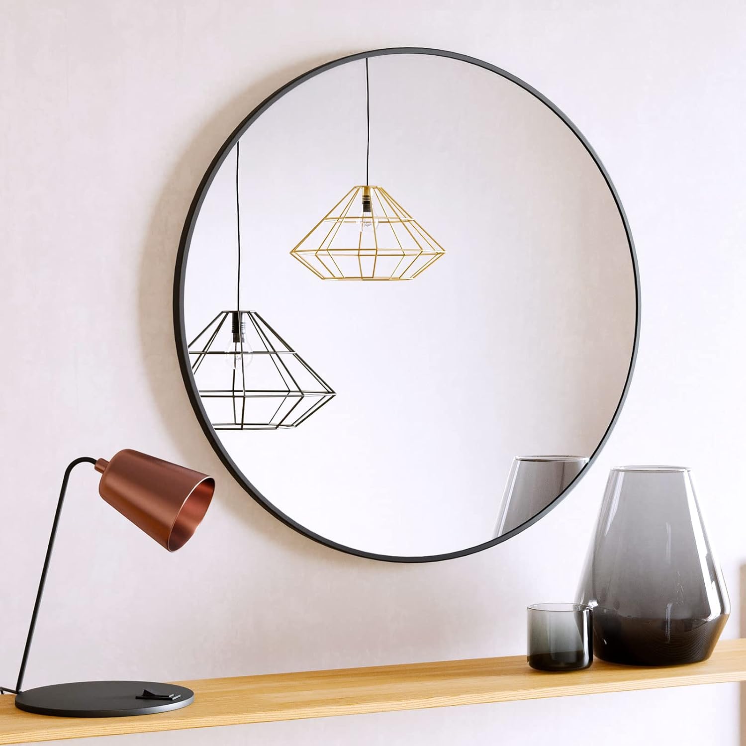 Luxe Black Round Mirror — 24" — Black