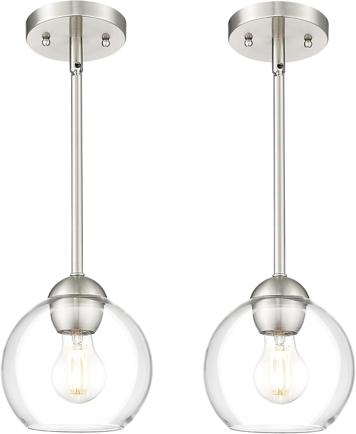 Luxe Black Pendant Light — 1-Light — Brushed Nickel - 2PC