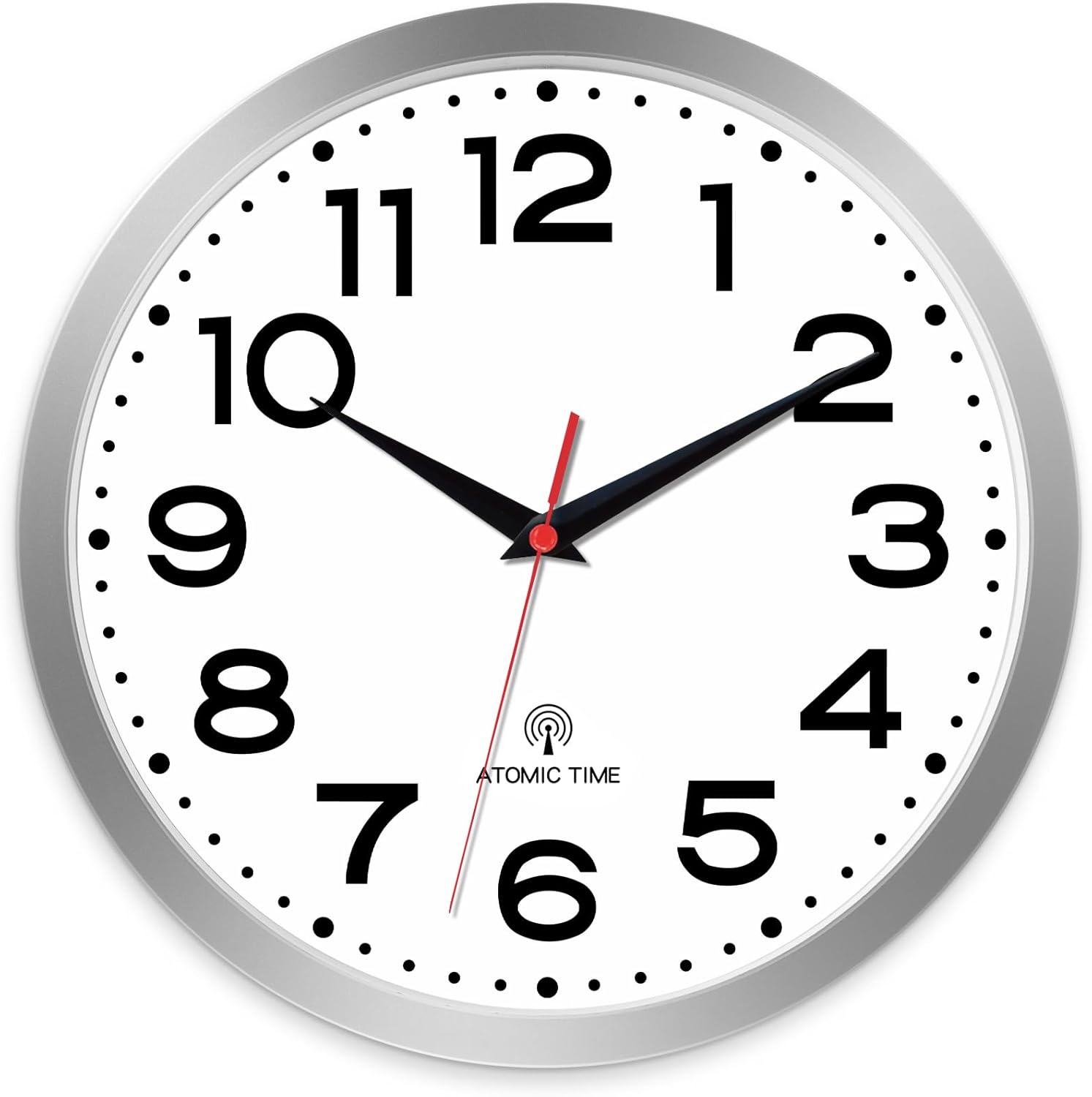 Battery Operated Modern Black Wall Clock — 18" — I_atomic Silver