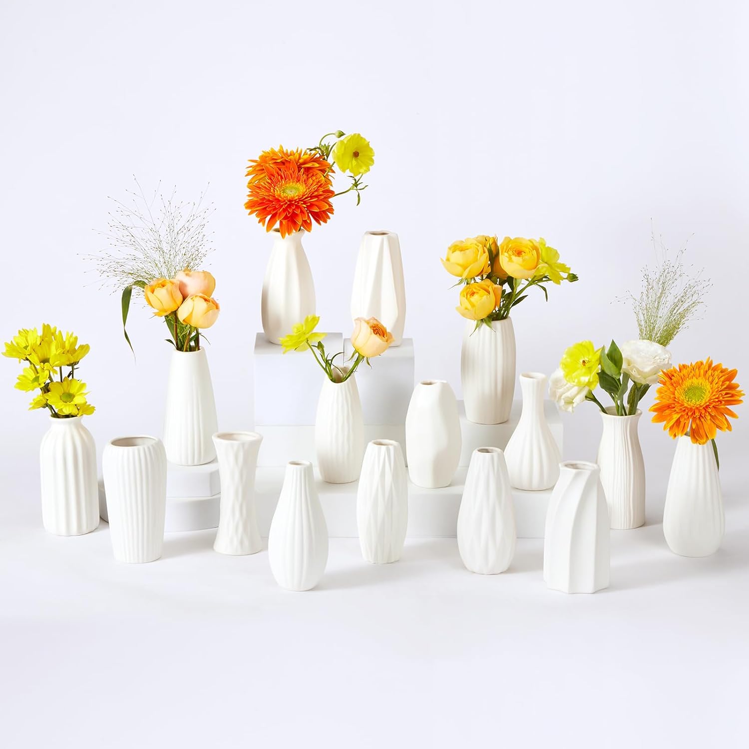 Boho Black Flower Vase — Set of 16 — White-set of 16