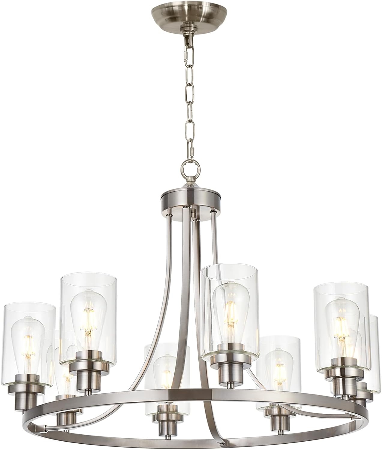 Farmhouse Black Chandelier — 6-Light — 8 Lights Brushed Nickel
