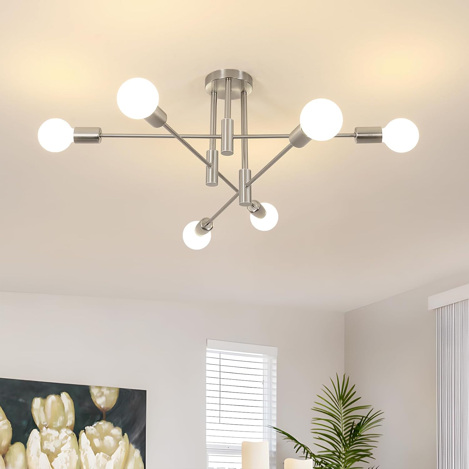 Luxe Black Chandelier — 6-Light — Brushed Nickel