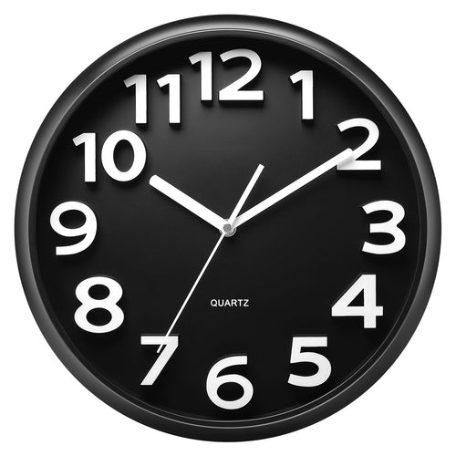Battery Operated Modern Black Wall Clock — 13"