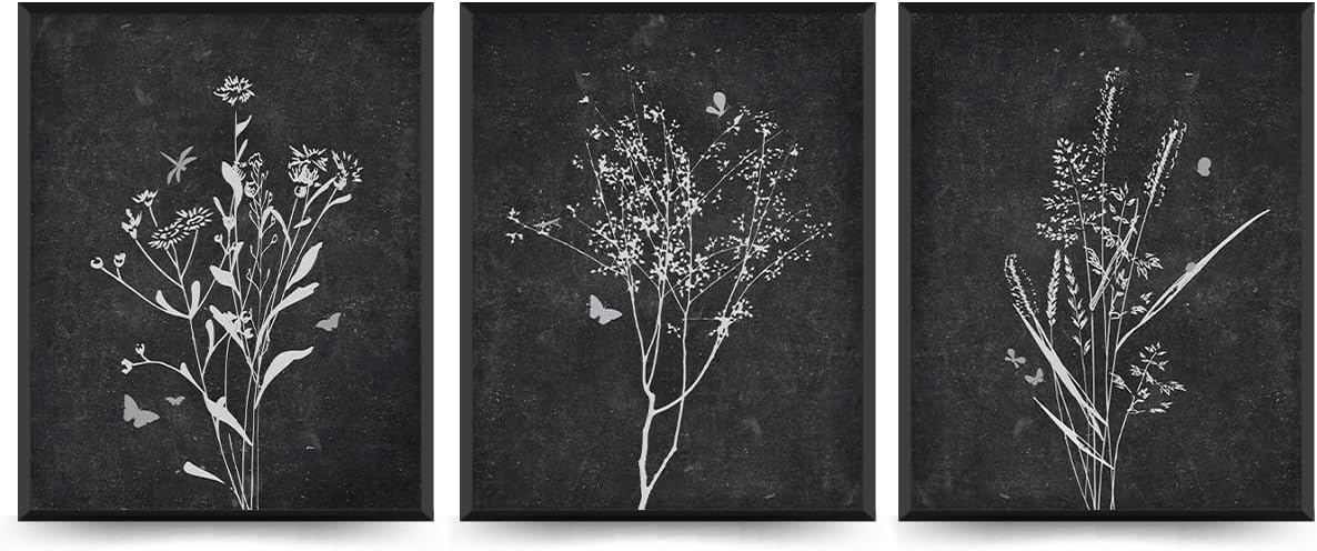 Unframed Farmhouse Black Wall Art — 10" — Flower - Black And White