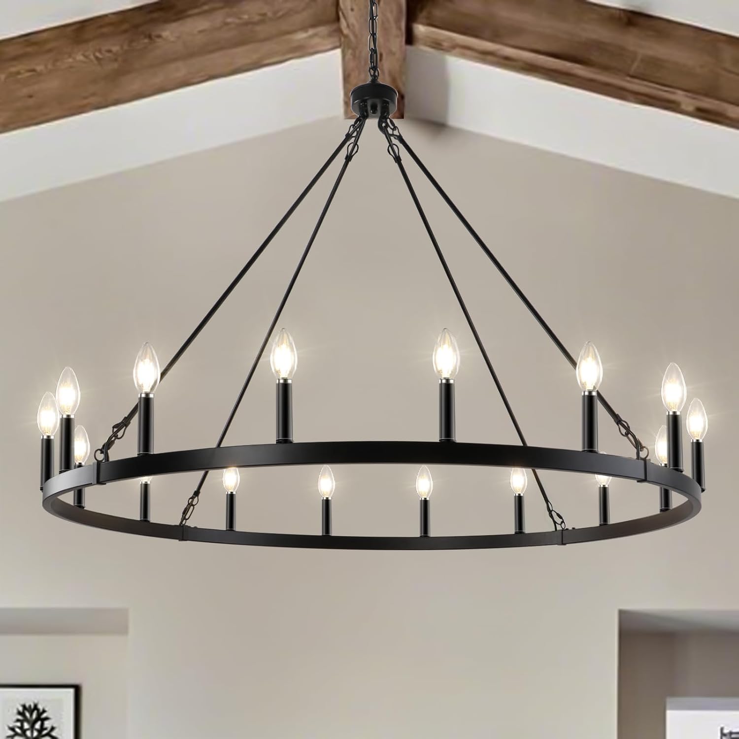 Round Farmhouse Glass Chandelier — 36" — 16 Lights