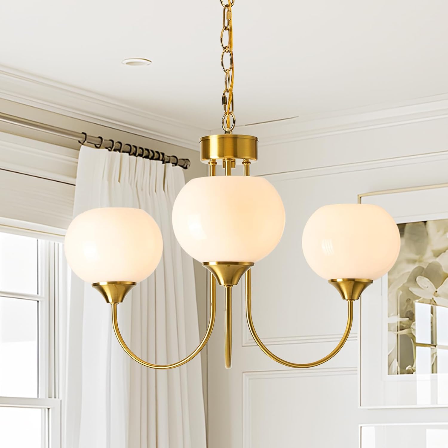 Vintage Luxe Orange Chandelier — 5-Light — Chain - White 3 Lights