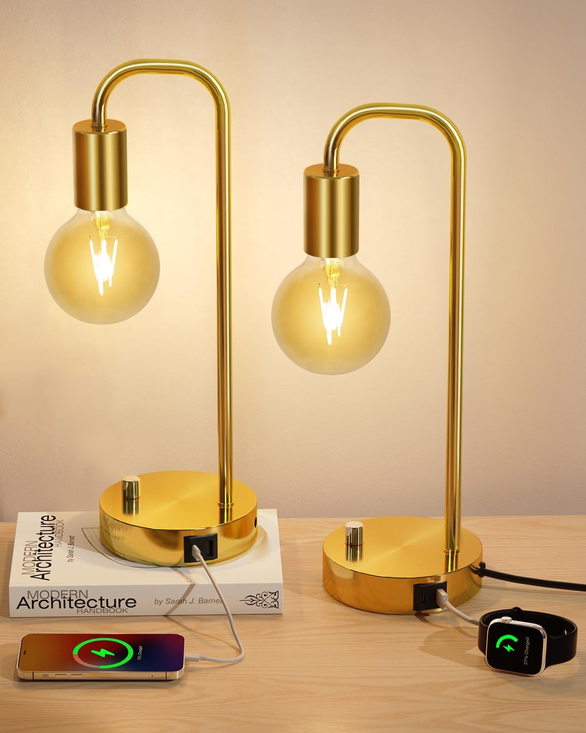 Dimmable Modern Black Bedside Lamp — USB