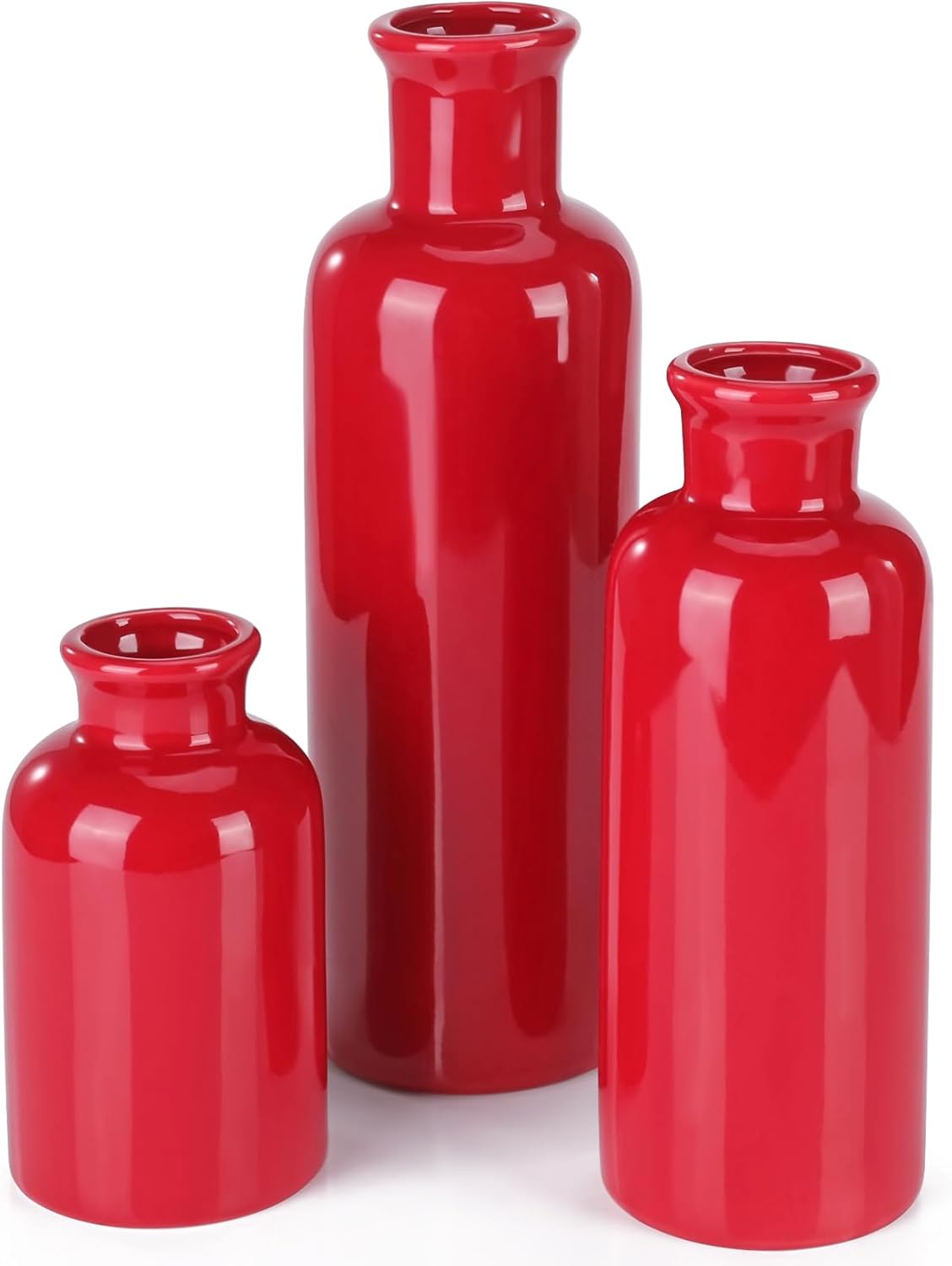 Boho Beige Flower Vase — Set of 3 — Red