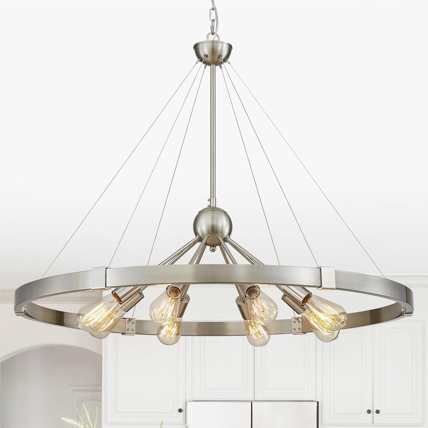 Round Farmhouse Black Chandelier — 5-Light — Brushed Nickel Chandelier-8 Light