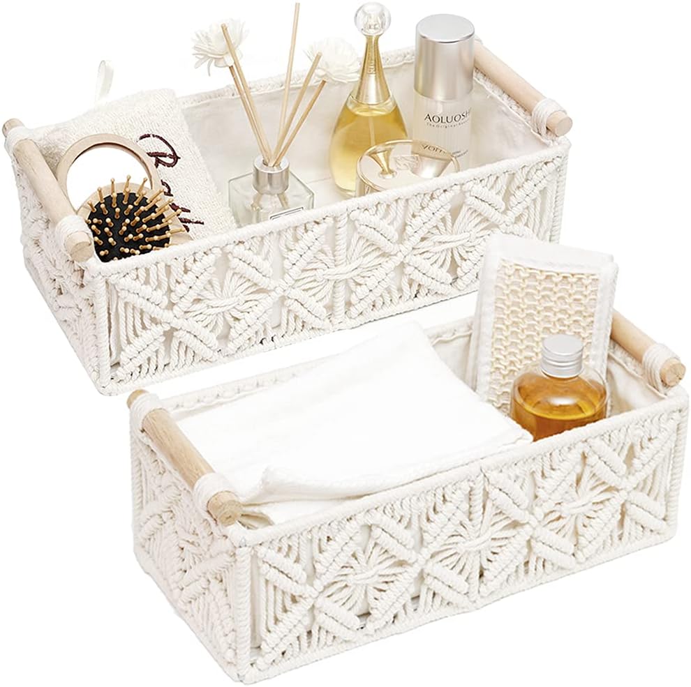 Boho Beige Storage Basket — Set of 2 — white