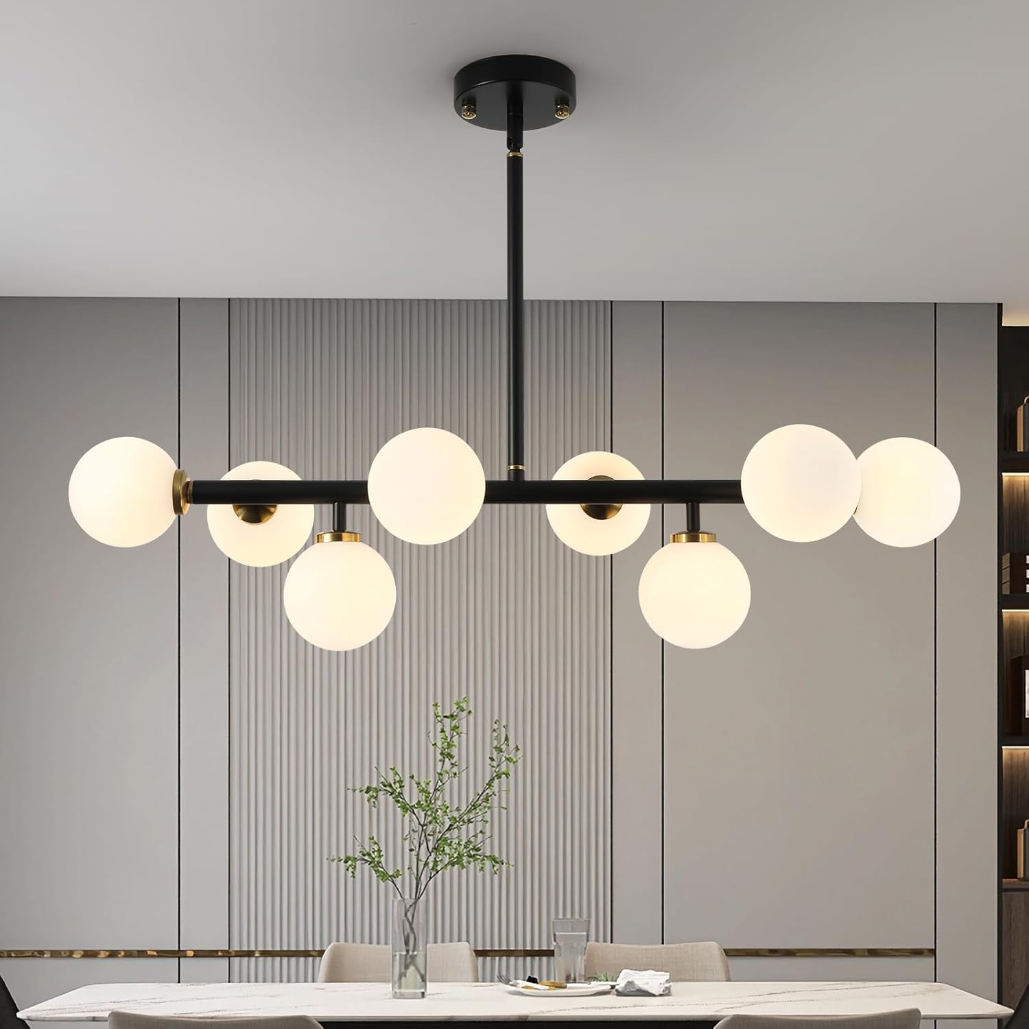 Adjustable Luxe Glass Chandelier — 16-Light — BlackGold-31in-8light