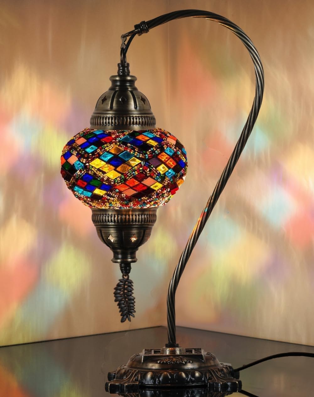 Handcrafted Boho Black Table Lamp — 15" — Multi1