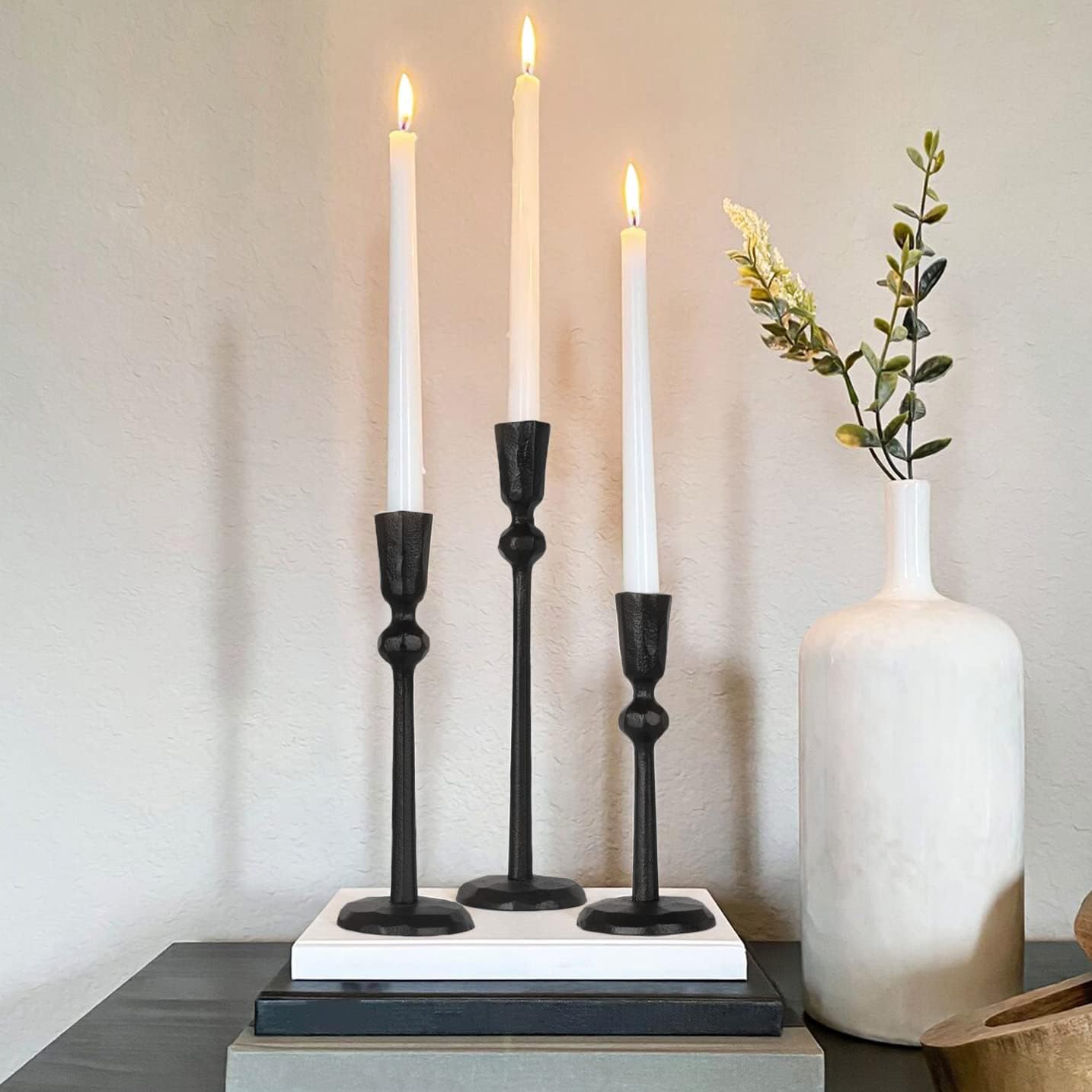 Antique Luxe Black Candle — Set of 3 — Black