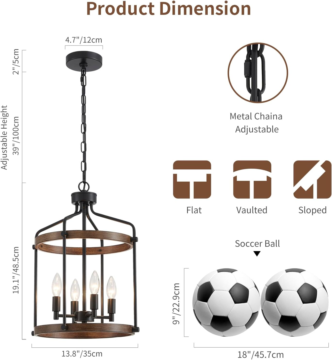 Farmhouse Black Chandelier — 4-Light - View 4