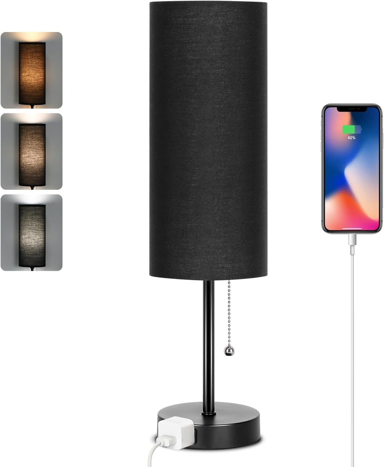 Black Nightstand Lamp — 18 in