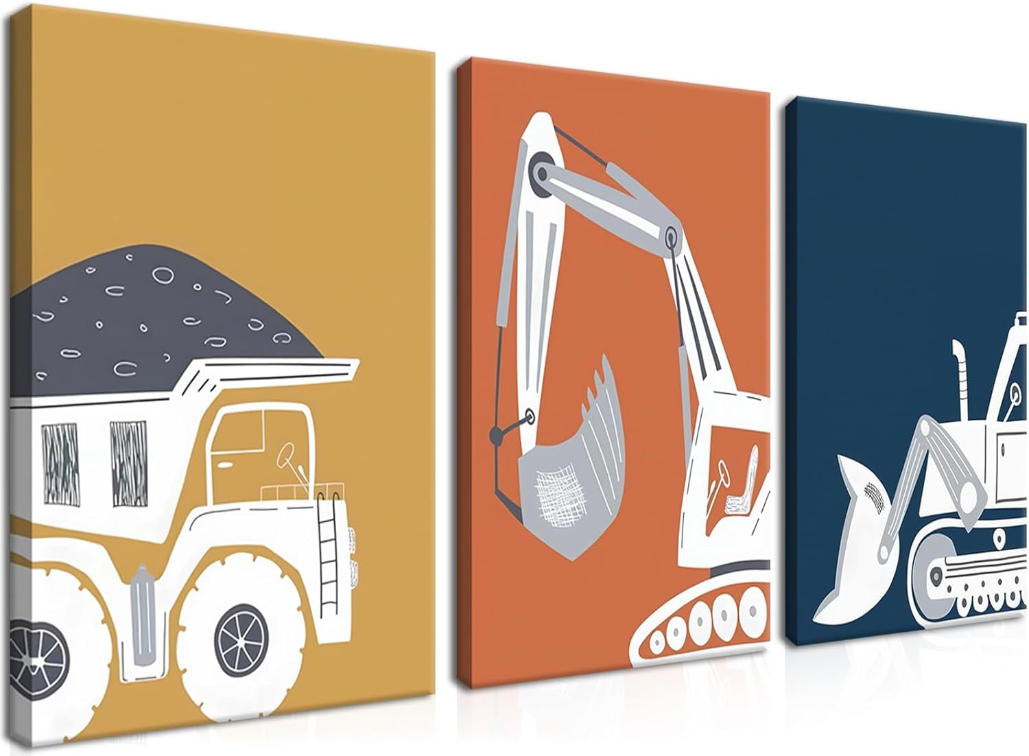 Framed Fabric Canvas Wall Art — 16" — Construction Trucks