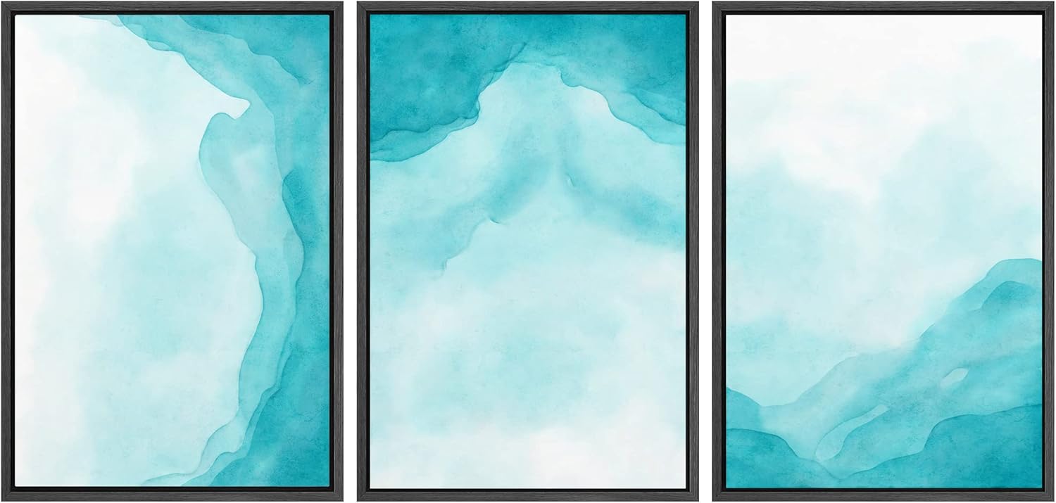Framed Modern Green Wall Art — 16" — 16"x24"x3 Panels Black