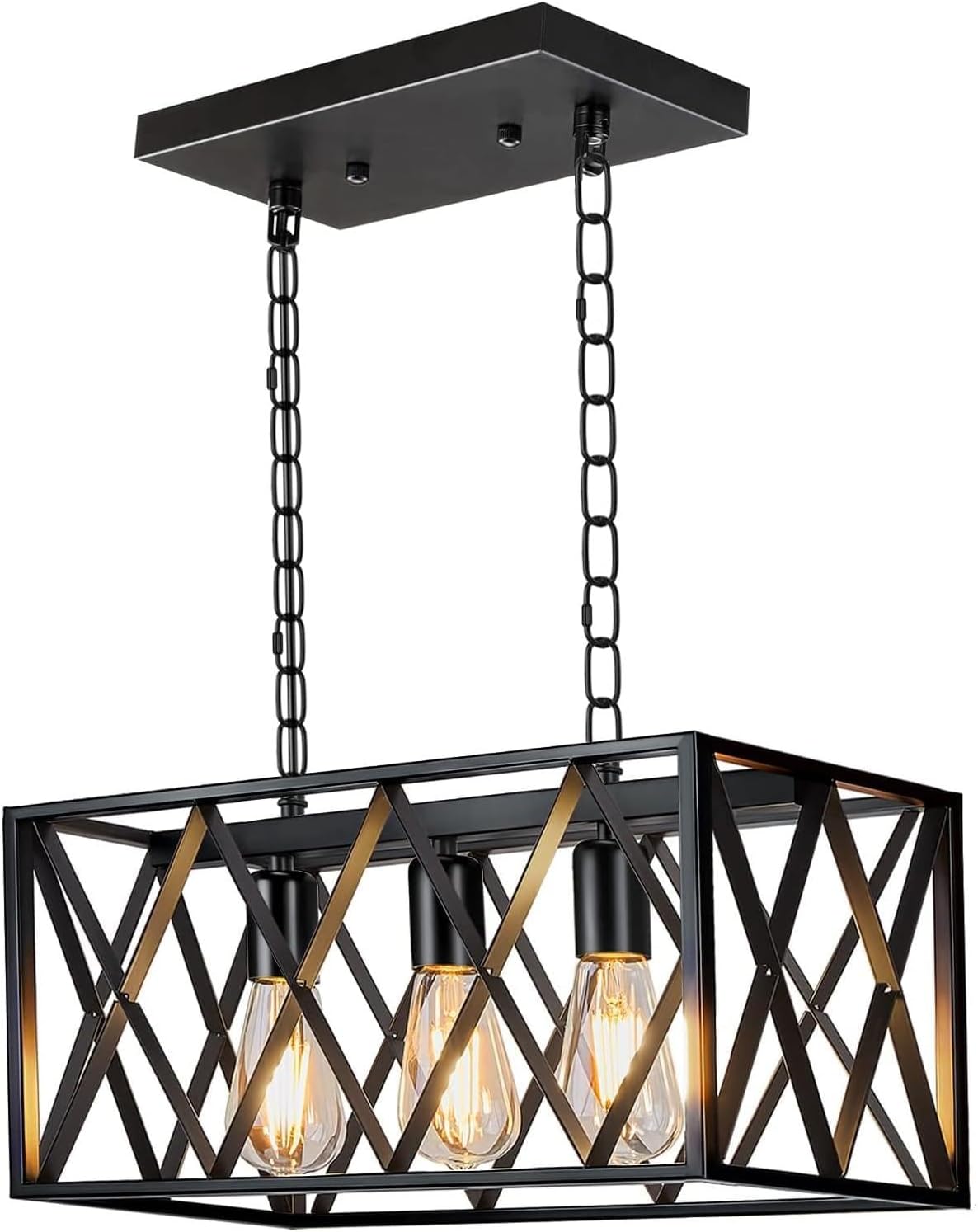 Rectangular Farmhouse Metal Pendant Light — 4-Light — 3-Light