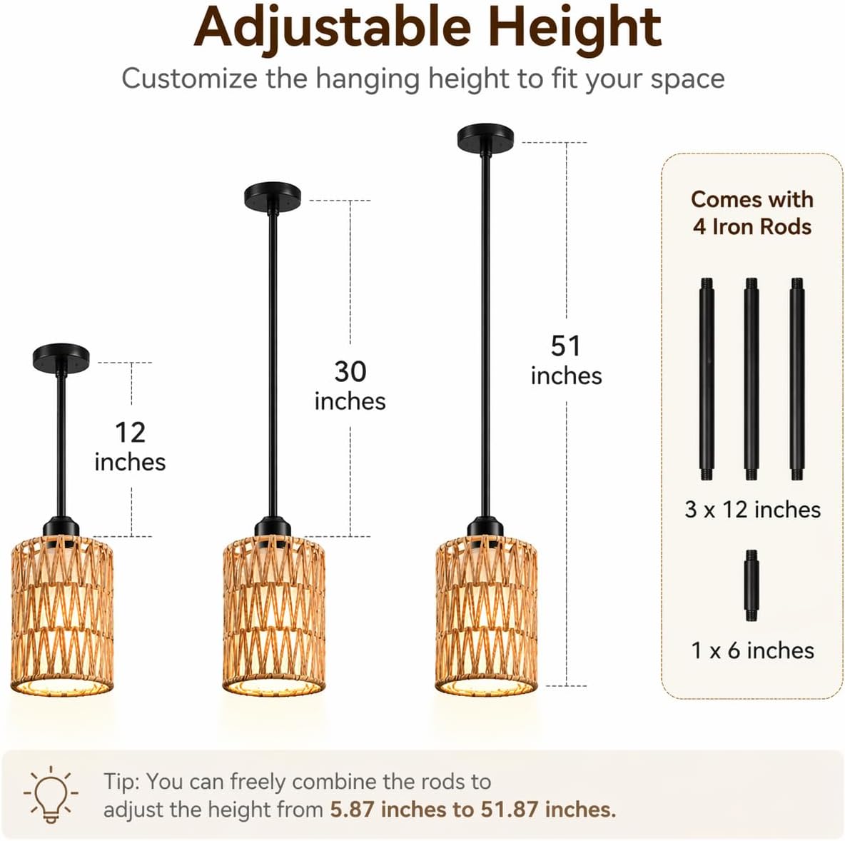 Adjustable Boho Metal Pendant Light — 4.8" - View 5