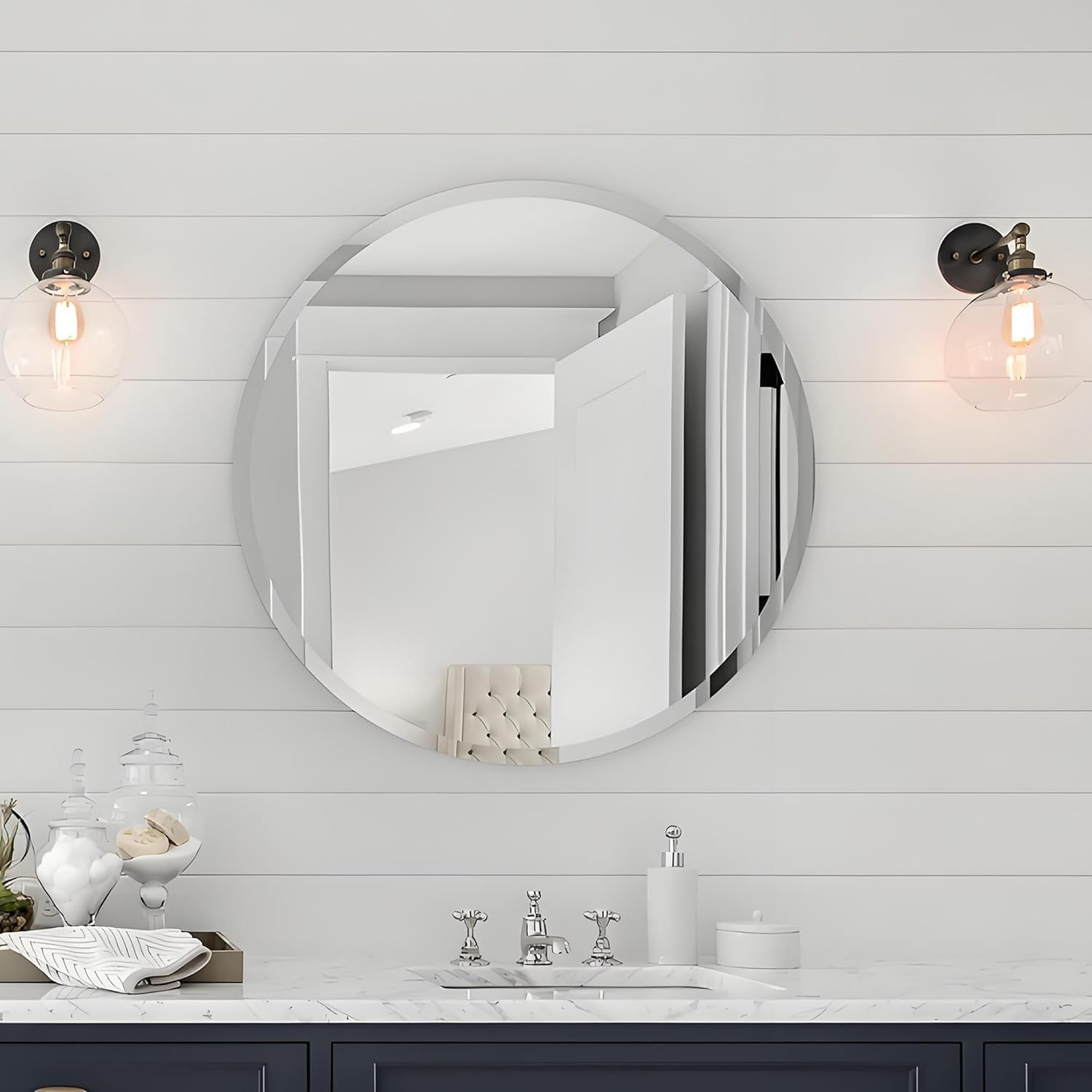 Beveled Beige Wall Mirror — 24" - View 7