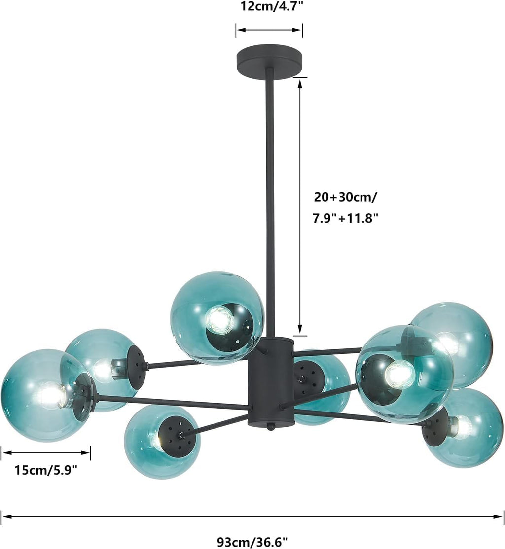 Mid-Century Black Chandelier — 8-Light - View 2