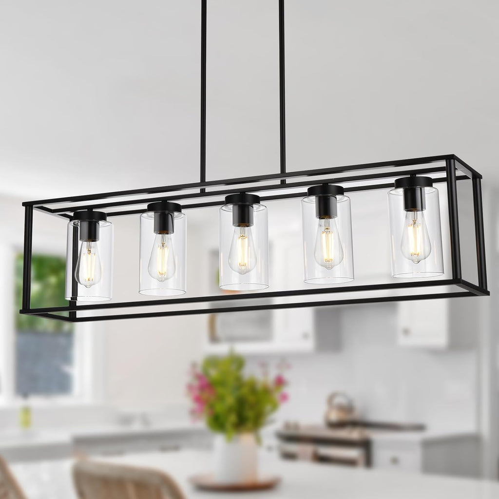 Modern Black Chandelier — 1-Light — Black