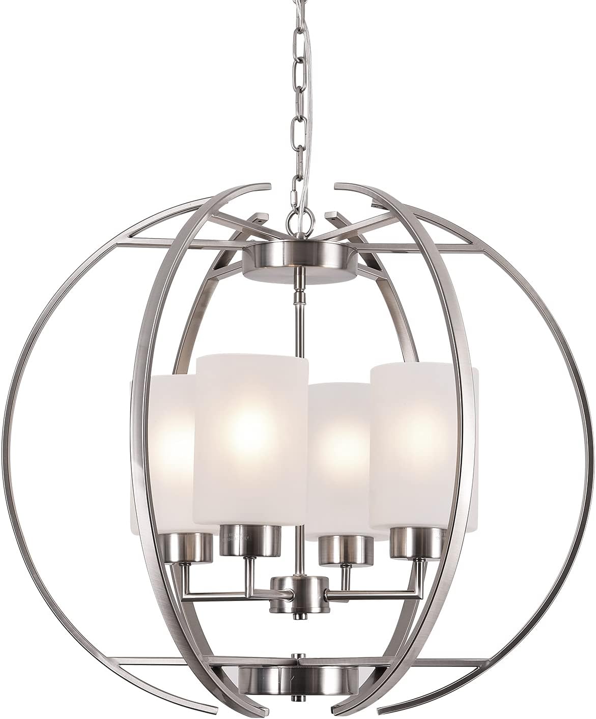 Farmhouse Black Chandelier — 4-Light — Nickel+Frosted Glass 24"